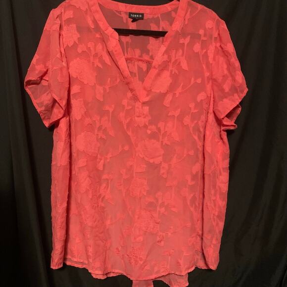 Torrid women’s 2 chiffon blouse coral pink spring - Picture 3 of 10